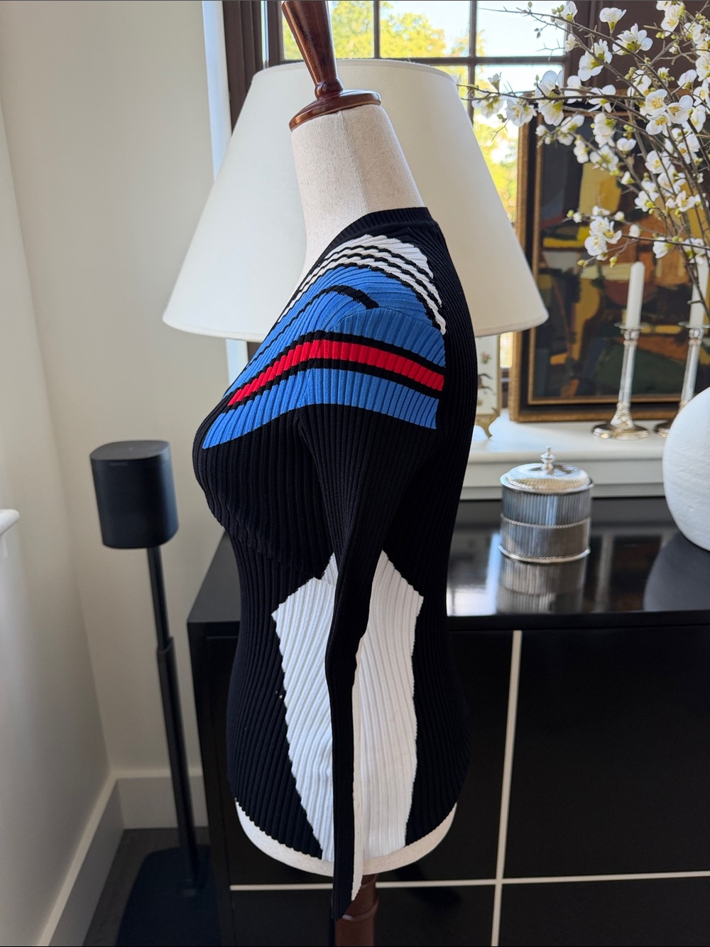 Versace Color Block Ribbed Knit V-Neck S/M - Picture 2 of 10